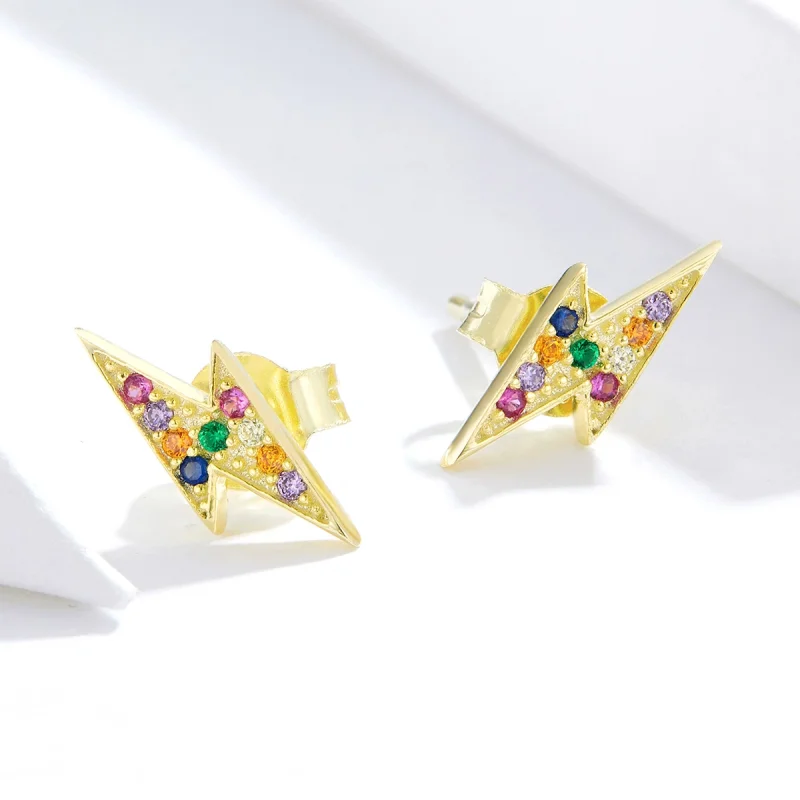 (image for) Pandora Style 18ct Gold Plated Lightning Stud Earrings - SCE806 - View 2