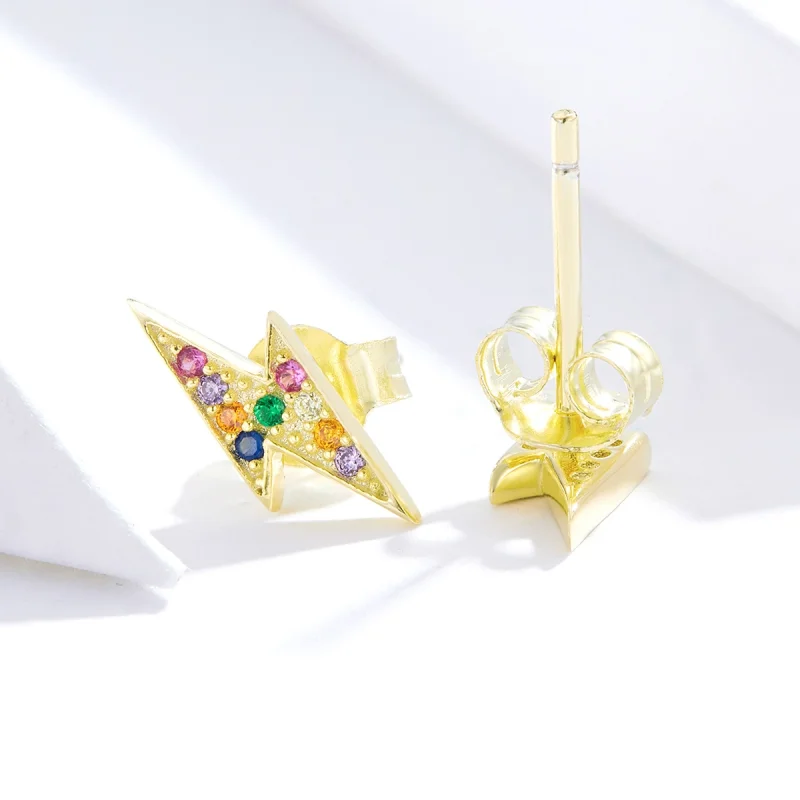 (image for) Pandora Style 18ct Gold Plated Lightning Stud Earrings - SCE806 - View 3