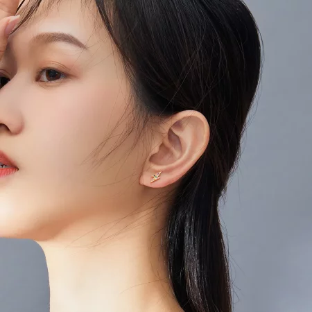 Pandora Style 18ct Gold Plated Lightning Stud Earrings - SCE806