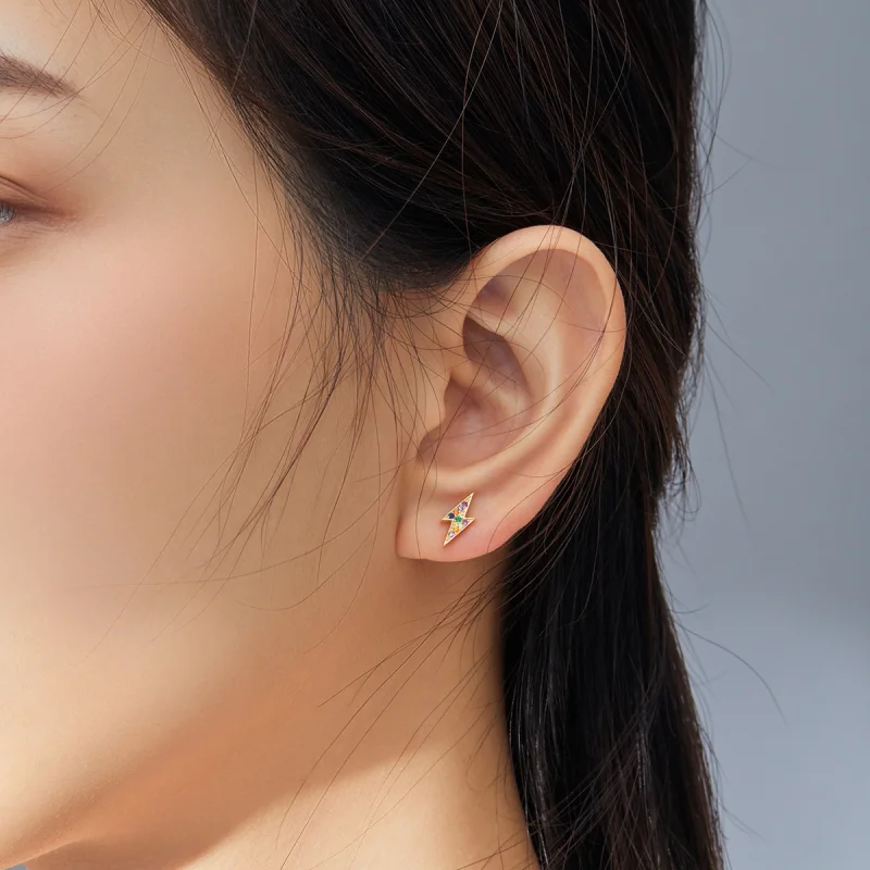 (image for) Pandora Style 18ct Gold Plated Lightning Stud Earrings - SCE806 - View 7