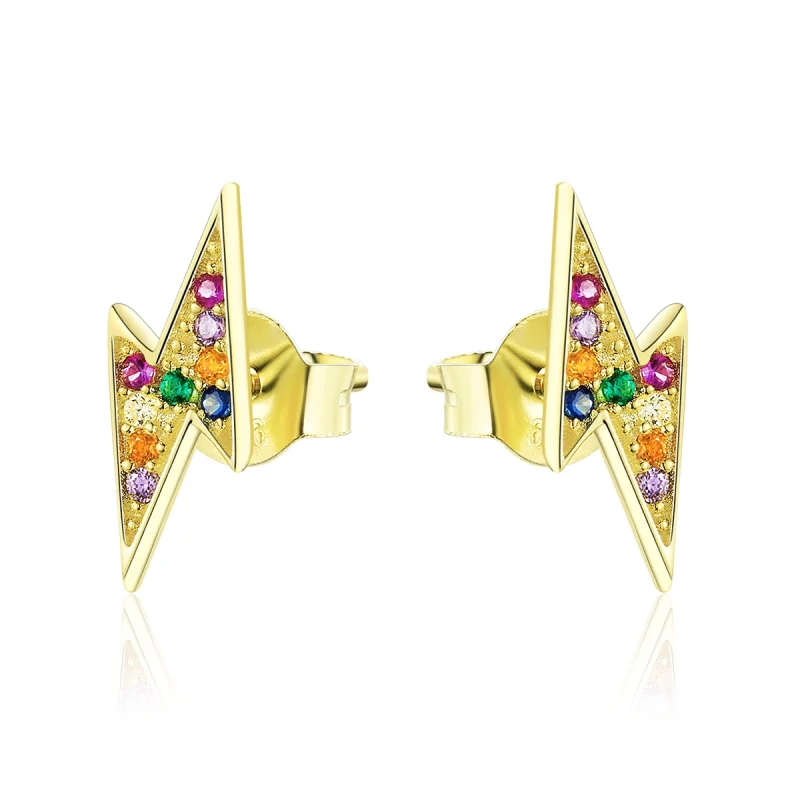 (image for) Pandora Style 18ct Gold Plated Lightning Stud Earrings - SCE806 - Product Image