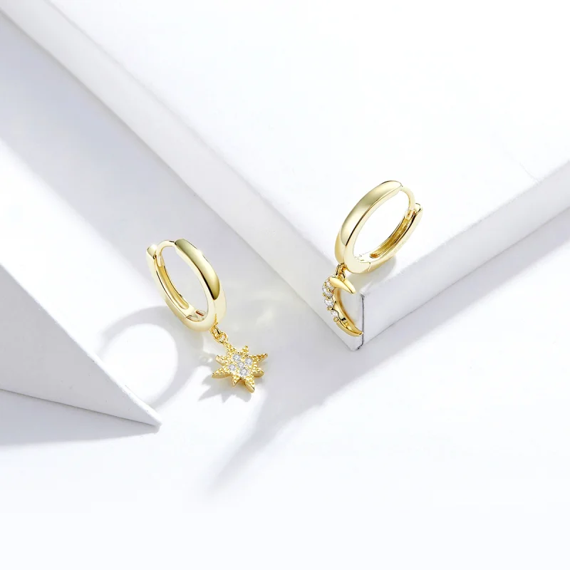 (image for) Pandora Style 18ct Gold Plated Moon & Star Dangle Earrings - SCE785 - View 2