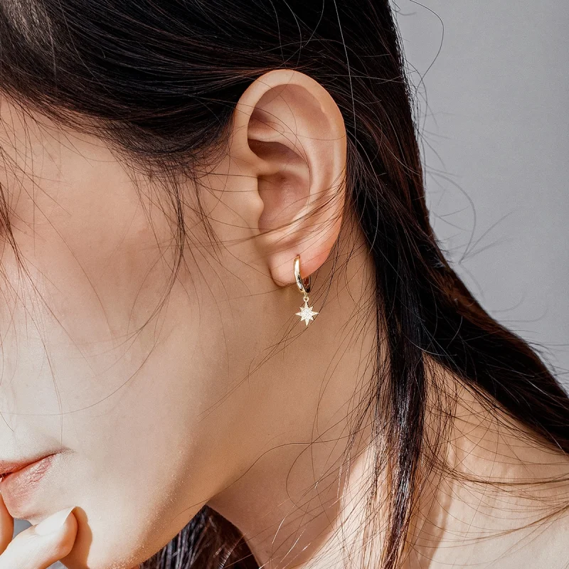 (image for) Pandora Style 18ct Gold Plated Moon & Star Dangle Earrings - SCE785 - View 7