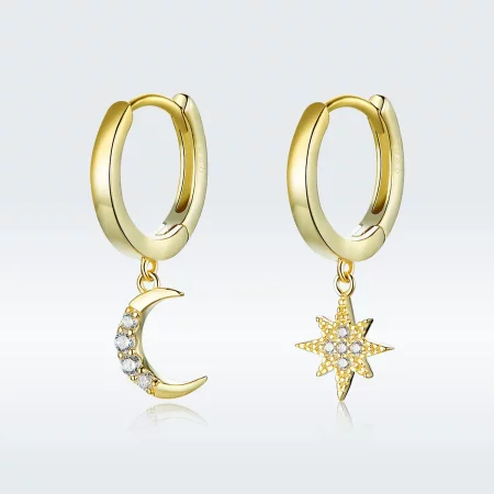 Pandora Style 18ct Gold Plated Moon & Star Dangle Earrings - SCE785