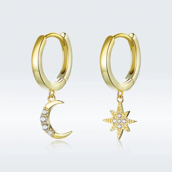 Pandora Style 18ct Gold Plated Moon & Star Dangle Earrings - SCE785