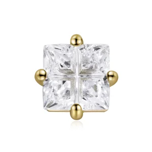 (image for) Pandora Style 18ct Gold Plated Princess Square Zirconium Stud Earrings - SCE1090