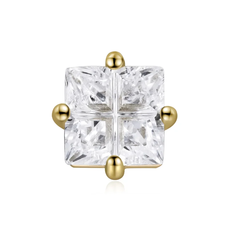 (image for) Pandora Style 18ct Gold Plated Princess Square Zirconium Stud Earrings - SCE1090 - Product Image