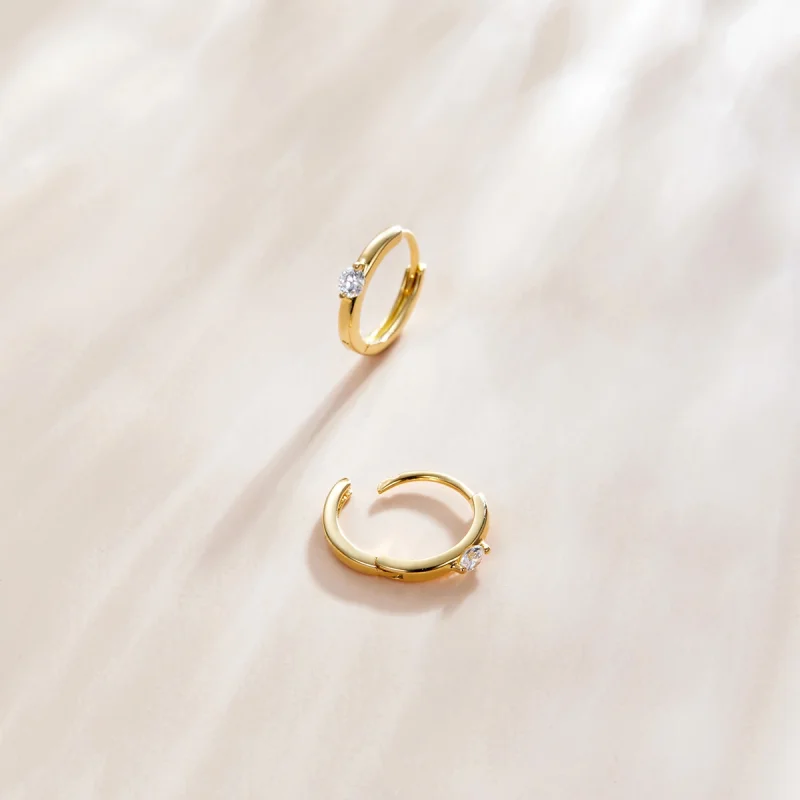 (image for) Pandora Style 18ct Gold Plated Shining Diamond Hoop Earrings - SCE1050-B - View 3