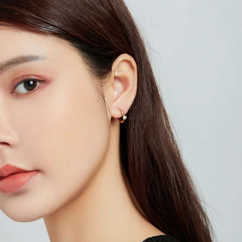 (image for) Pandora Style 18ct Gold Plated Shining Diamond Hoop Earrings - SCE1050-B - View 6