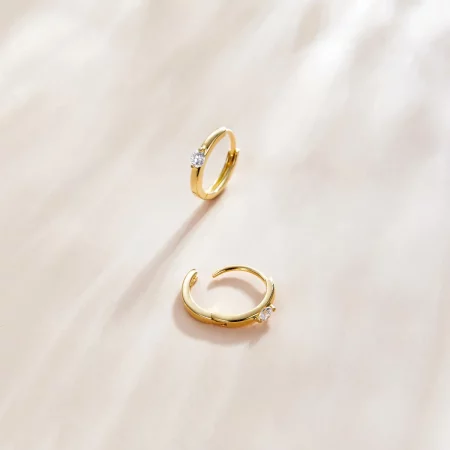 Pandora Style 18ct Gold Plated Shining Diamond Hoop Earrings - SCE1050-B
