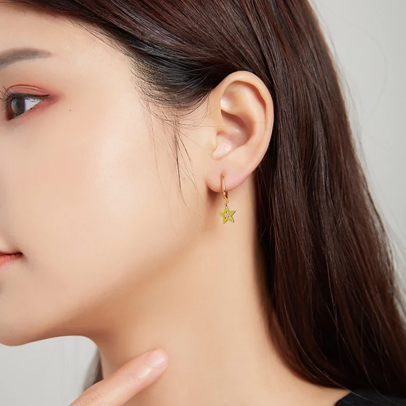 (image for) Pandora Style 18ct Gold Plated Shining Star Dangle Earrings - SCE1077-YE - View 3