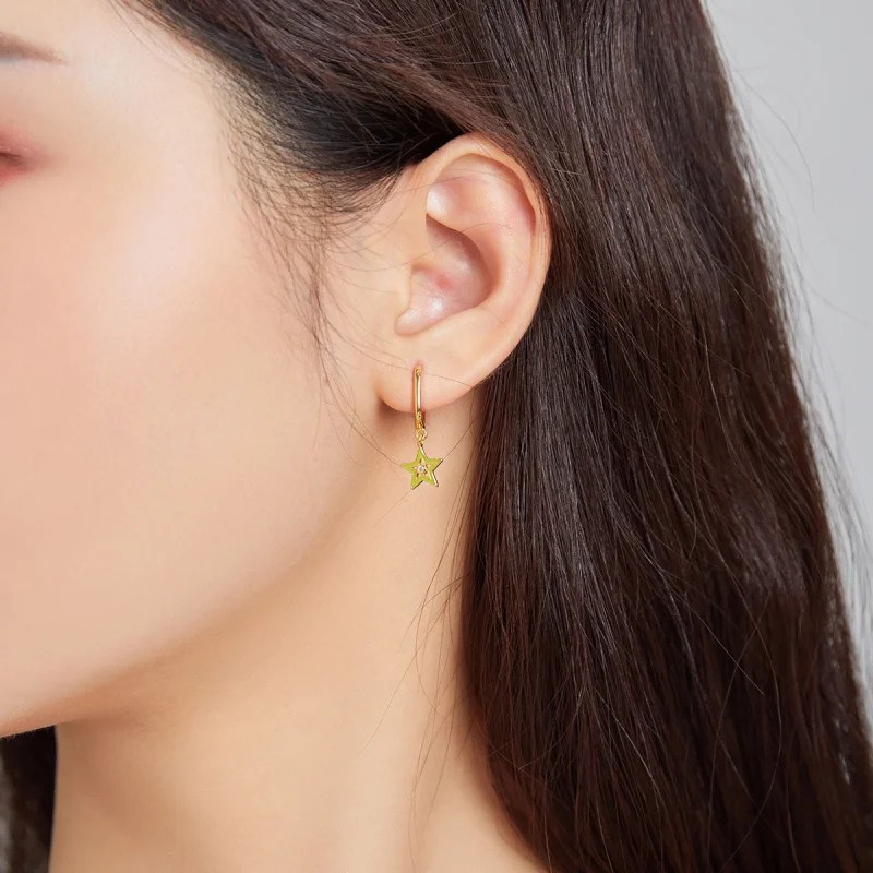 (image for) Pandora Style 18ct Gold Plated Shining Star Dangle Earrings - SCE1077-YE - View 4