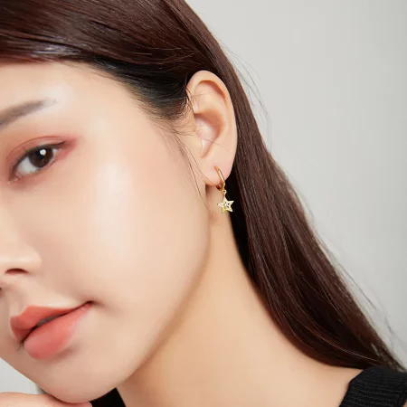 Pandora Style 18ct Gold Plated Shining Star Dangle Earrings - SCE1077-YE