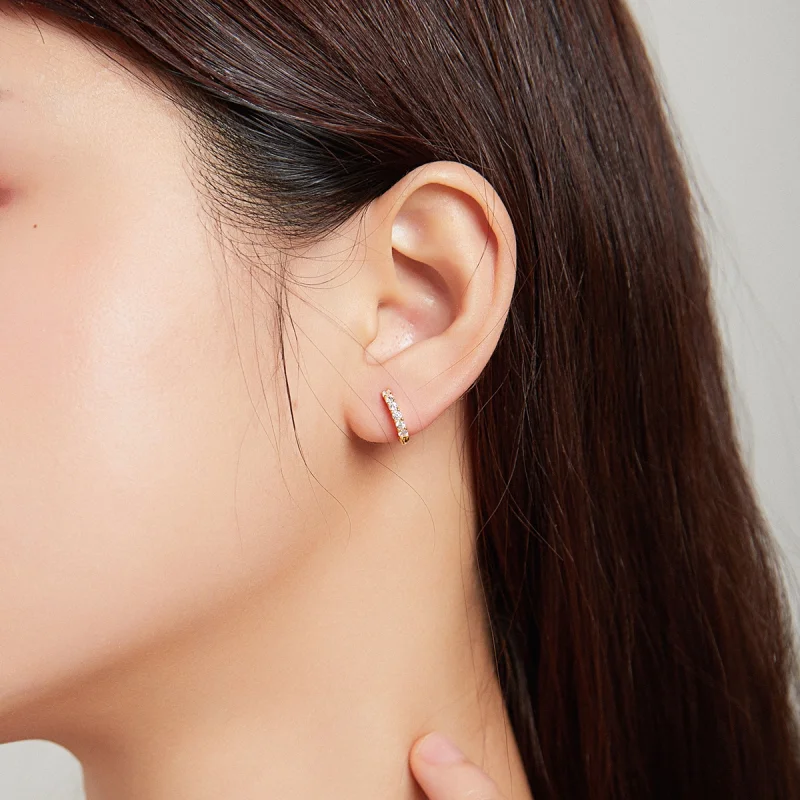 (image for) Pandora Style 18ct Gold Plated Shiny White Hoop Earrings - SCE1103 - View 2