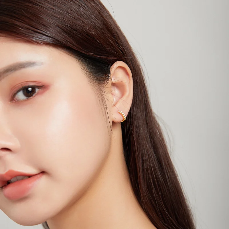 (image for) Pandora Style 18ct Gold Plated Shiny White Hoop Earrings - SCE1103 - View 3