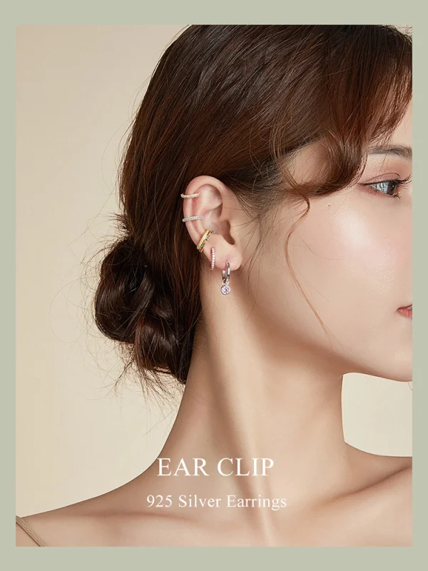 (image for) Pandora Style 18ct Gold Plated Simple Ear clip - SCE996-B - View 4