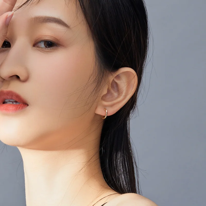 (image for) Pandora Style 18ct Gold Plated Simple Hoop Earrings - SCE808 - View 5