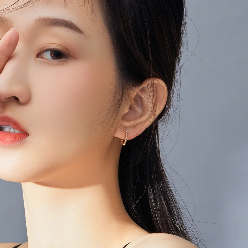 (image for) Pandora Style 18ct Gold Plated Small Ball Hoop Earrings - SCE807-B - View 5