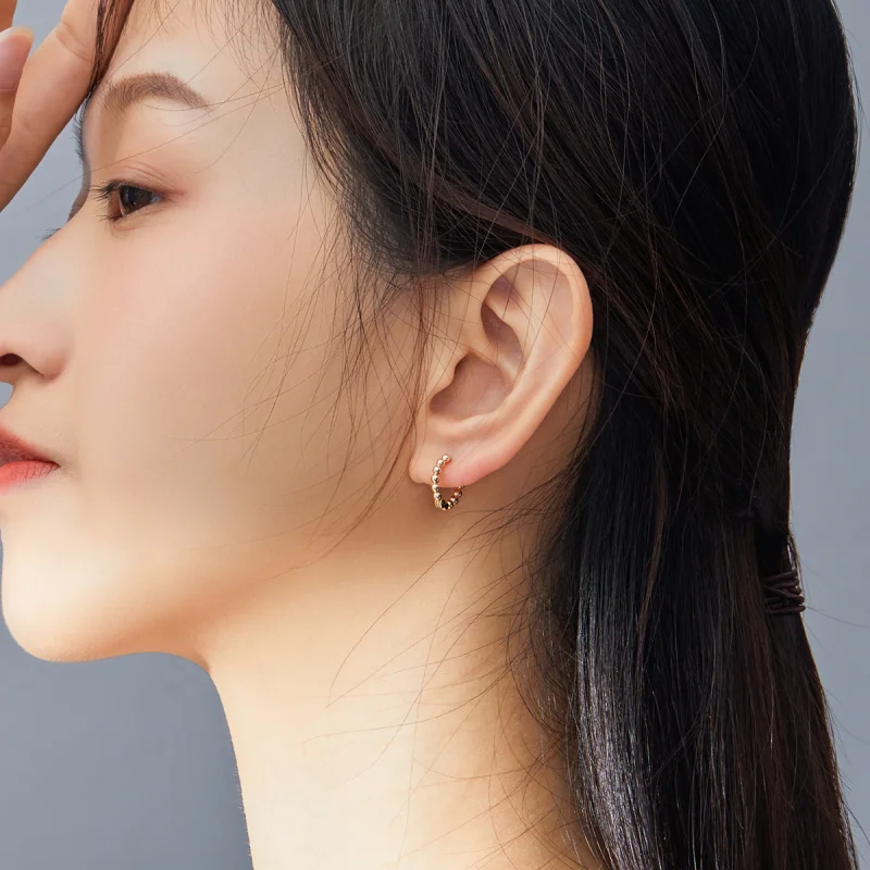 (image for) Pandora Style 18ct Gold Plated Small Ball Hoop Earrings - SCE807-B - View 6