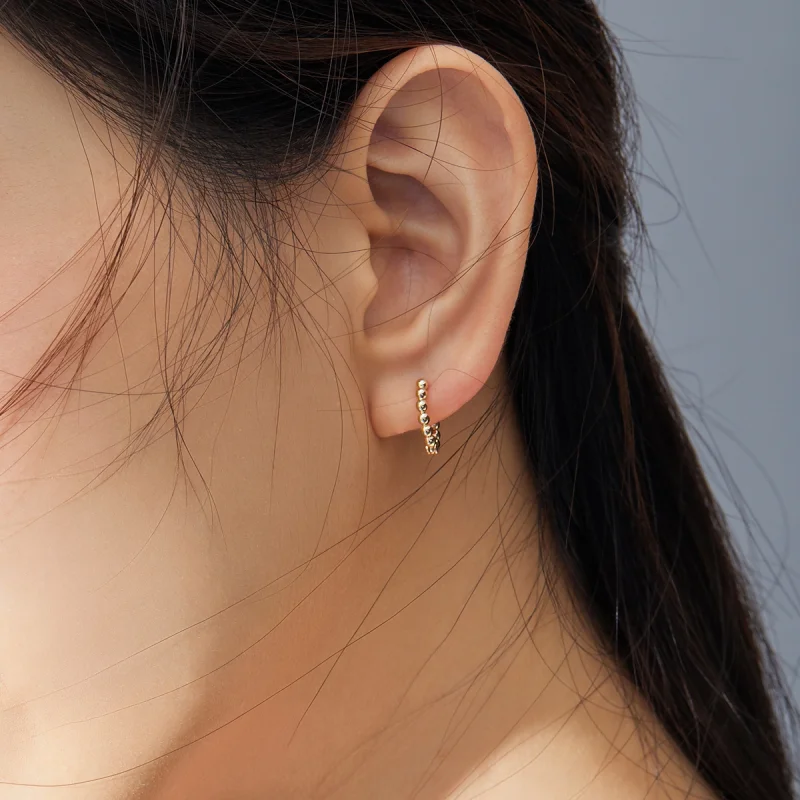 (image for) Pandora Style 18ct Gold Plated Small Ball Hoop Earrings - SCE807-B - View 7