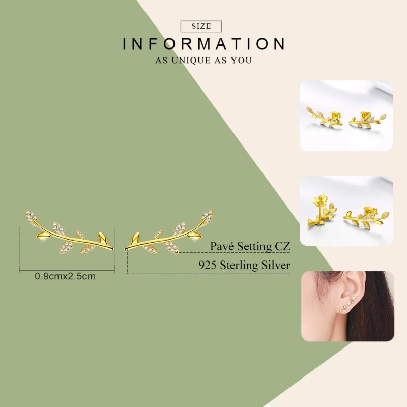 (image for) Pandora Style Gold-Plated Branch of Leaves Stud Earrings - SCE556 - View 2