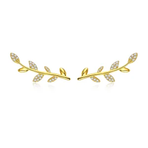 (image for) Pandora Style Gold-Plated Branch of Leaves Stud Earrings - SCE556