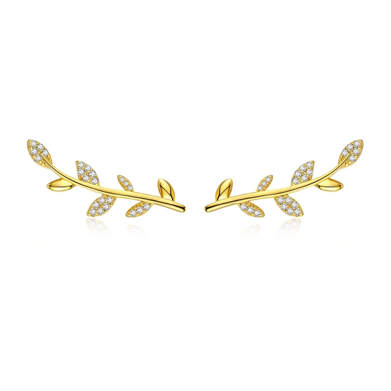 (image for) Pandora Style Gold-Plated Branch of Leaves Stud Earrings - SCE556 - Product Image