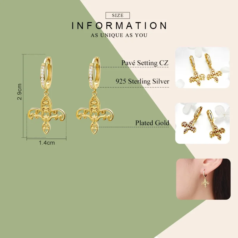 (image for) Pandora Style Gold-Plated Iris Hanging Earrings - SCE535 - View 2