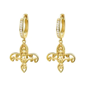 (image for) Pandora Style Gold-Plated Iris Hanging Earrings - SCE535