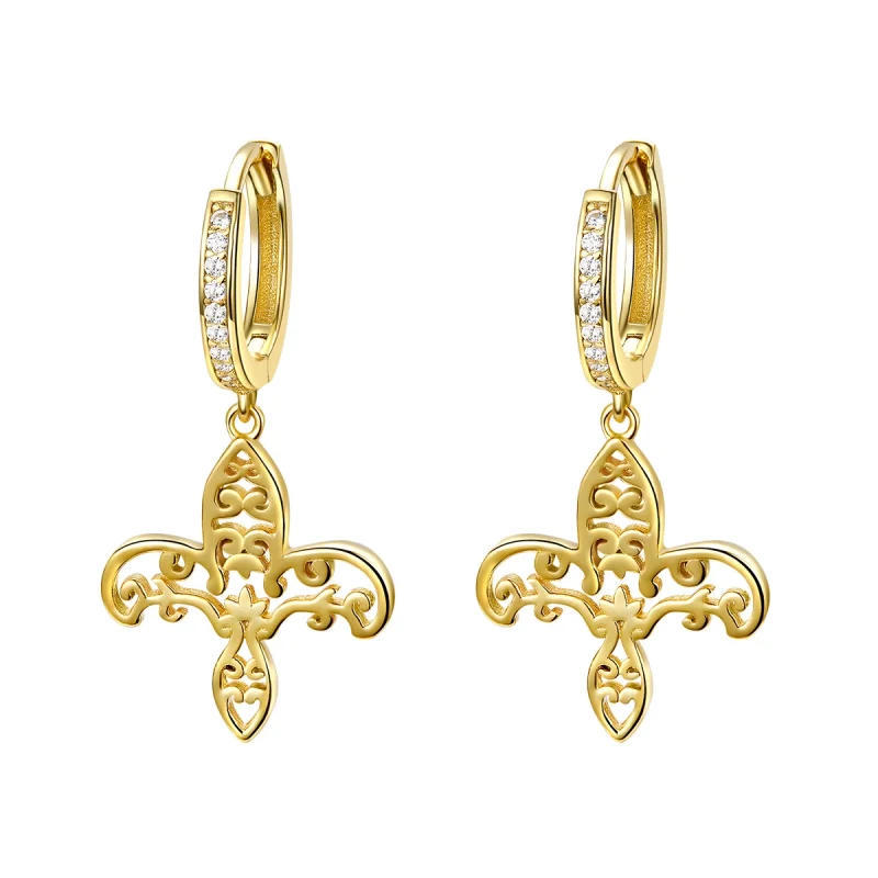 (image for) Pandora Style Gold-Plated Iris Hanging Earrings - SCE535 - Product Image