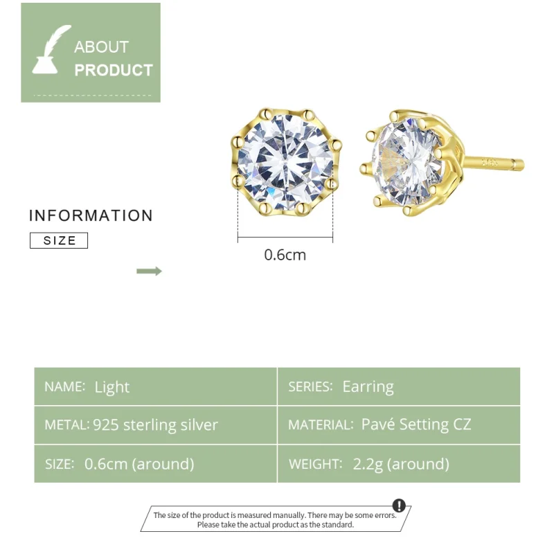 (image for) Pandora Style Gold-Plated Light Stud Earrings - SCE499-B - View 2