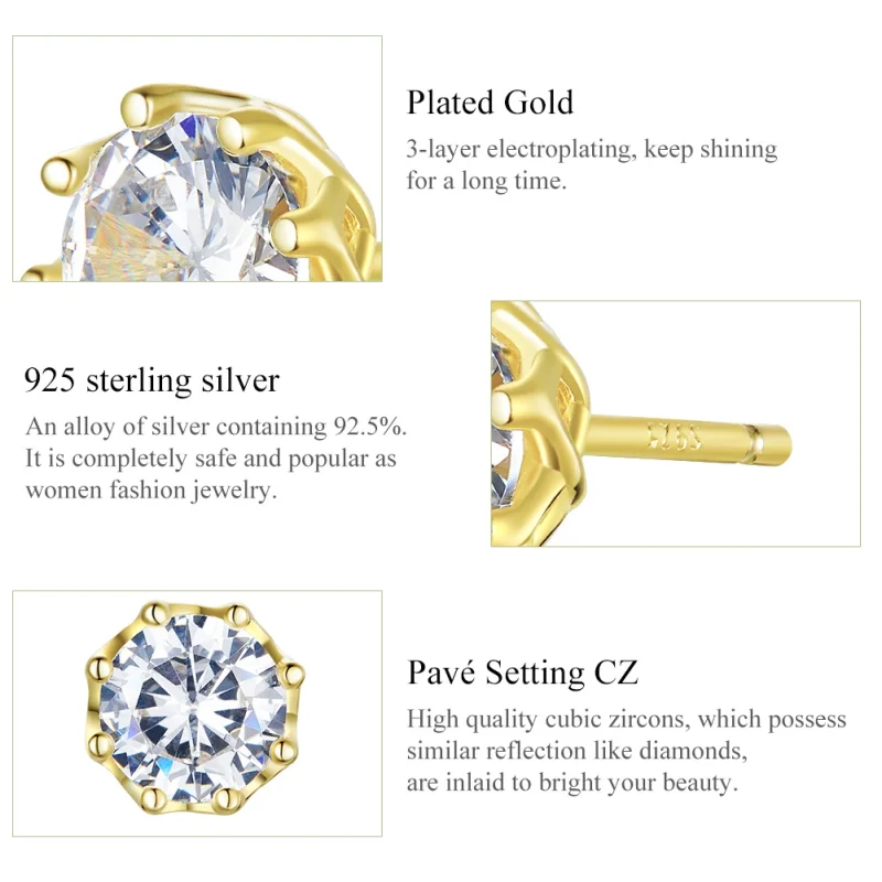 (image for) Pandora Style Gold-Plated Light Stud Earrings - SCE499-B - View 3