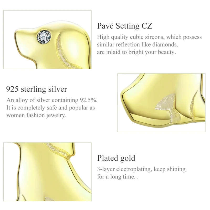 (image for) Pandora Style Gold-Plated Puppy Stud Earrings - SCE584-C - View 3