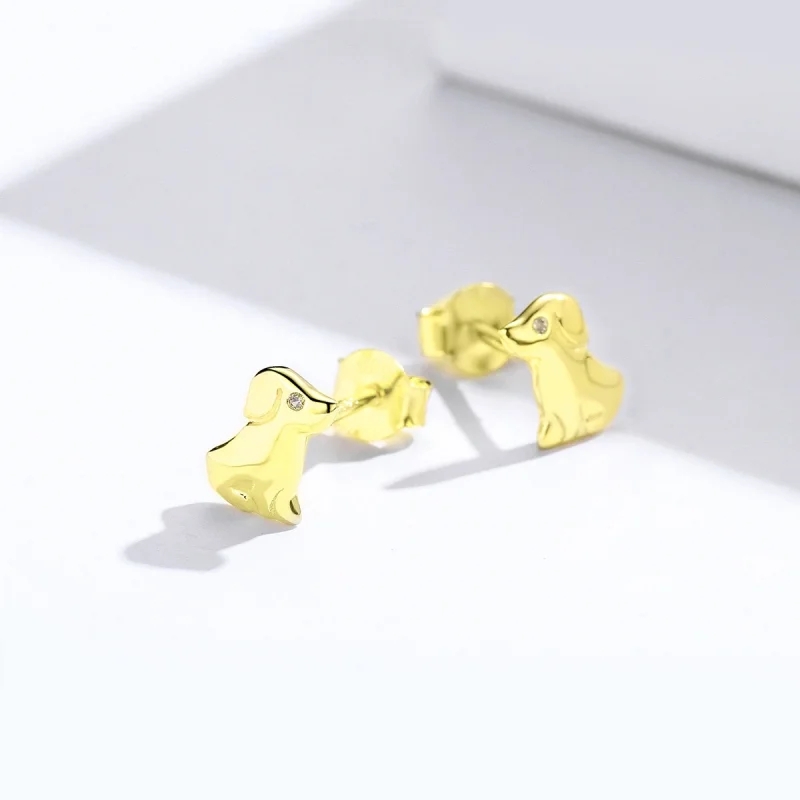 (image for) Pandora Style Gold-Plated Puppy Stud Earrings - SCE584-C - View 4