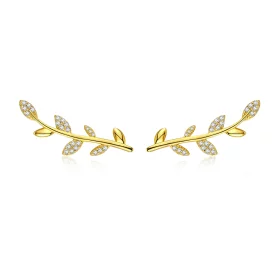 Pandora Style Gold-Plated Branch of Leaves Stud Earrings - SCE556 Pandora Style Gold-Plated Branch of Leaves Stud Earrings - SCE556