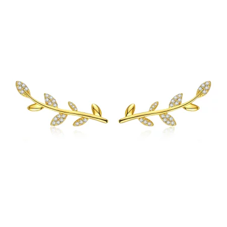 Pandora Style Gold-Plated Branch of Leaves Stud Earrings - SCE556