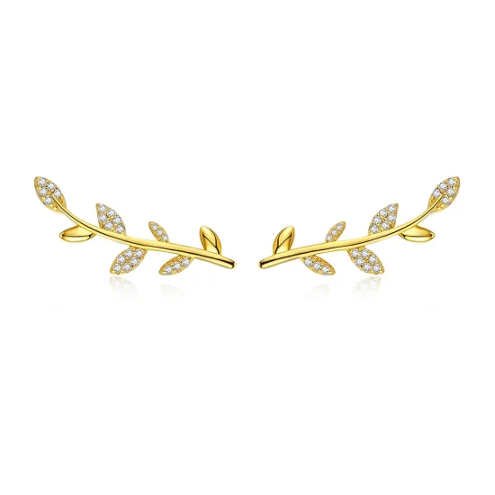 Pandora Style Gold-Plated Branch of Leaves Stud Earrings - SCE556