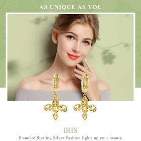 Pandora Style Gold-Plated Iris Hanging Earrings - SCE535 Pandora Style Gold-Plated Iris Hanging Earrings - SCE535