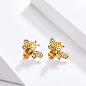 Pandora Style Gold-Plated Reiki Bee Stud Earrings - SCE344-B