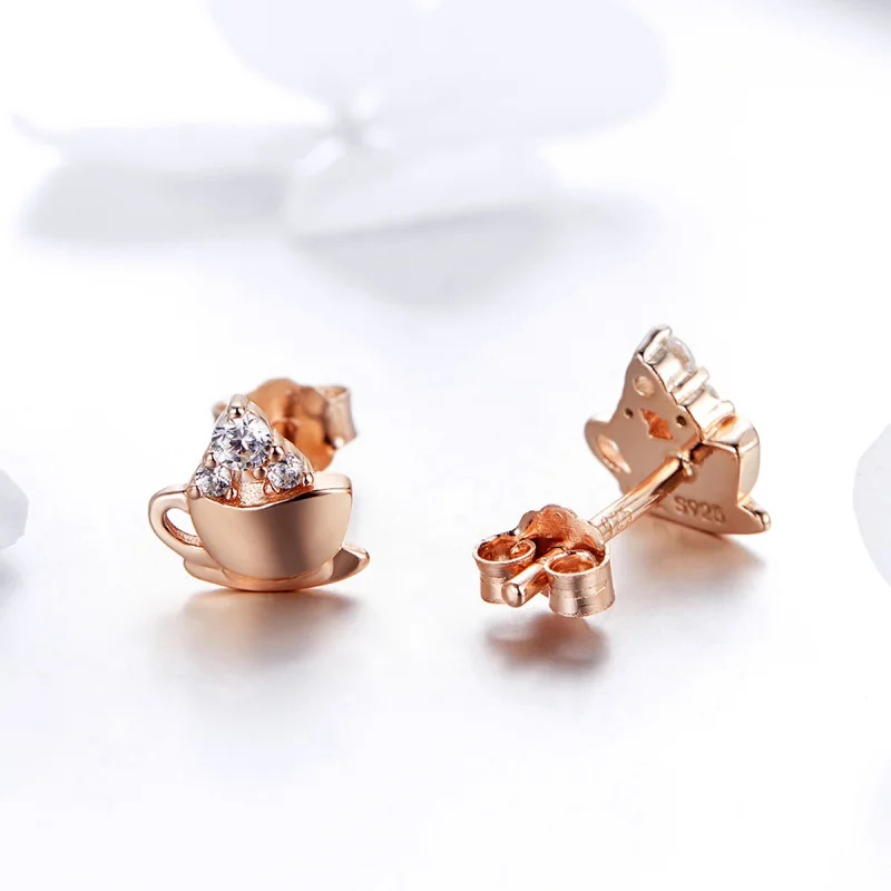 (image for) Pandora Style Rose Gold Afternoon Coffee Stud Earrings - SCE592 - View 6