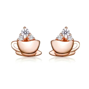 (image for) Pandora Style Rose Gold Afternoon Coffee Stud Earrings - SCE592