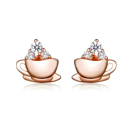 Pandora Style Rose Gold Afternoon Coffee Stud Earrings - SCE592