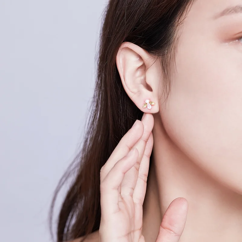 (image for) Pandora Style Rose Gold Bee Form with Pearl Stud Earrings - SCE643 - View 9