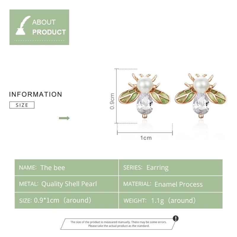(image for) Pandora Style Rose Gold Bee Form with Pearl Stud Earrings - SCE643 - View 10