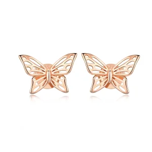 (image for) Pandora Style Rose Gold Butterfly Stud Earrings - SCE452-C