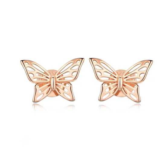 (image for) Pandora Style Rose Gold Butterfly Stud Earrings - SCE452-C