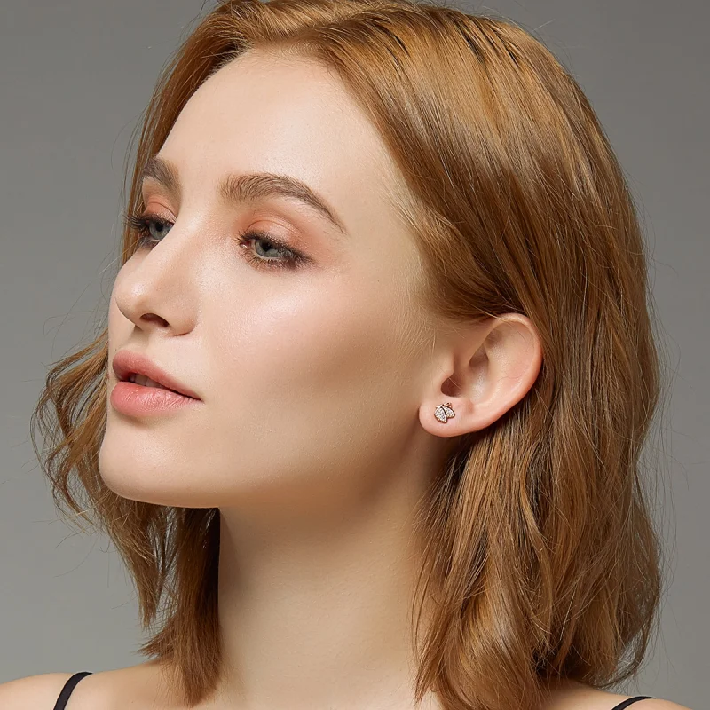 (image for) Pandora Style Rose Gold Butterfly Stud Earrings - SCE776 - View 6