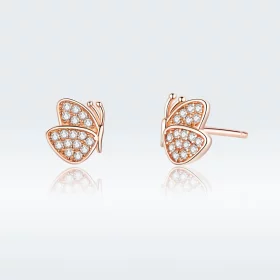 Pandora Style Rose Gold Butterfly Stud Earrings - SCE776