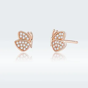 (image for) Pandora Style Rose Gold Butterfly Stud Earrings - SCE776