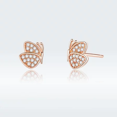 Pandora Style Rose Gold Butterfly Stud Earrings - SCE776